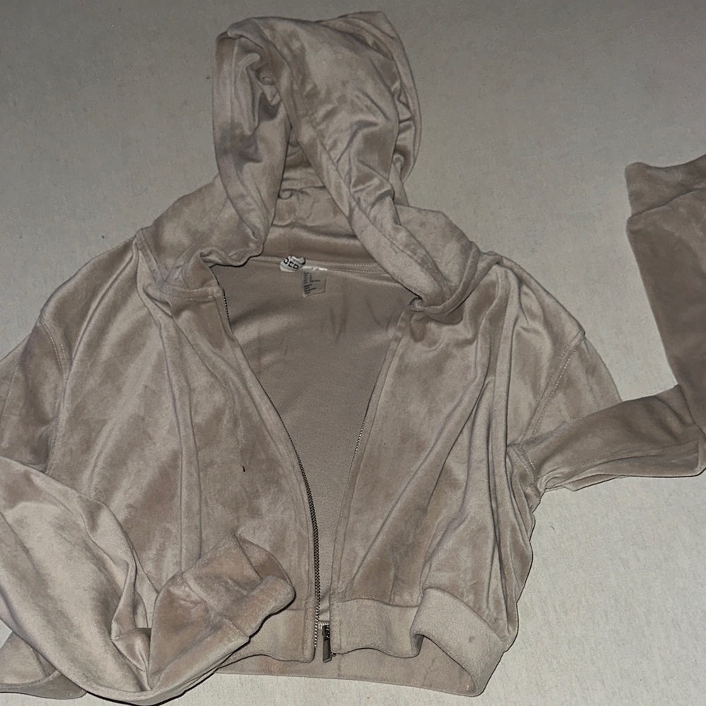 Womens Size L Divided Tan Hooded Velour Crop Top Jacket